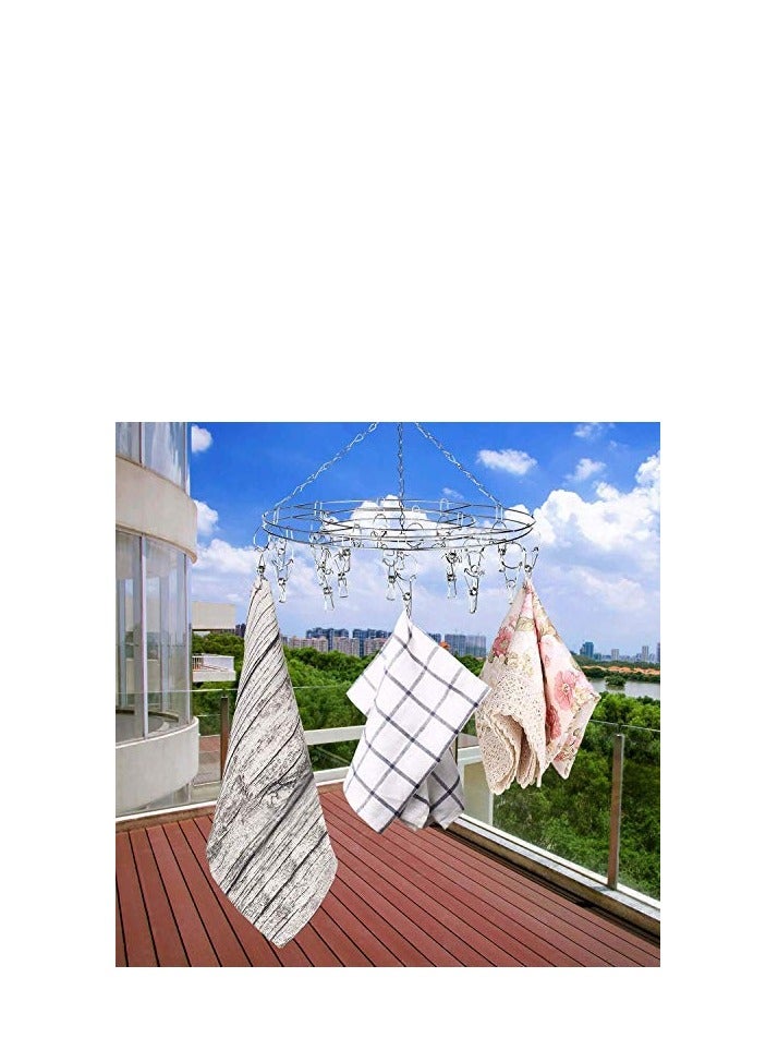 2 Pack Round Sock Dryer for Underwear Lingerie Baby Clothes and Small Laundry Items, Stainless Steel Rotatable Drying Rack with 20 Peg - Image 3